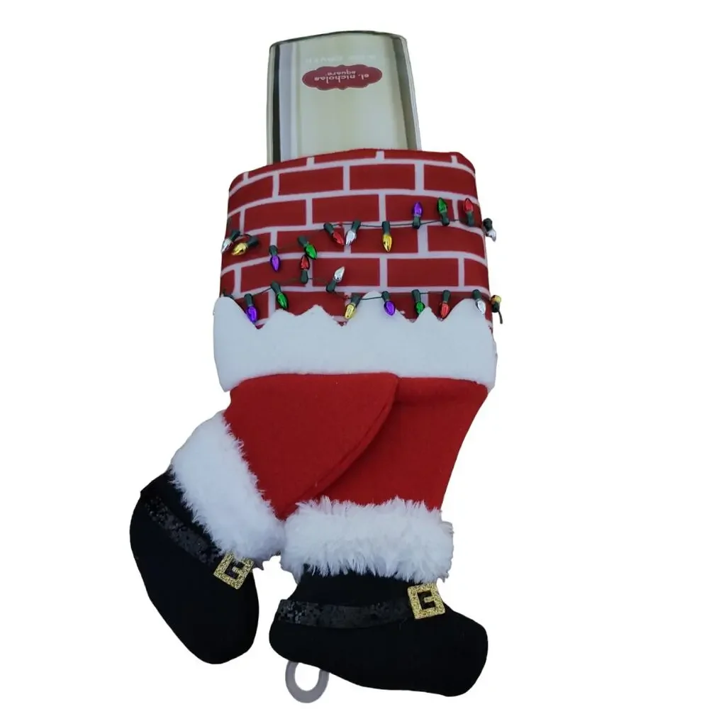St. Nicholas Square Santa In Chimney Wine Topper, Wine Bottle Cover, Multicolor